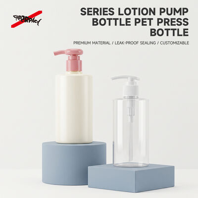 Kualitas  250ml 300ml 500ml PET Lotion Pump Bottle | Cosmetic Shampoo Packaging Supplier | Multi-size cylinder PET bottle, 24 thread neck, leak-proof. Custom color & logo for shampoo, body wash, skincare liquid pabrik
