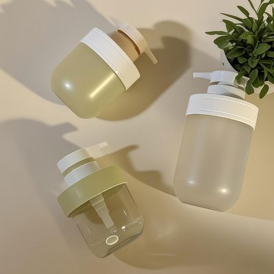 Botol kosmetik plastik PET 300-500ml dengan penyegelan pompa dan penutup bahu untuk pencucian tangan dan kemasan kecantikan