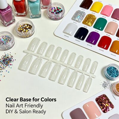 Natural ABS Almond Shape Full Cover Fake Nails Clear Finger Nail Tips untuk Nail Art Salon Penggunaan dan Supply Bulk