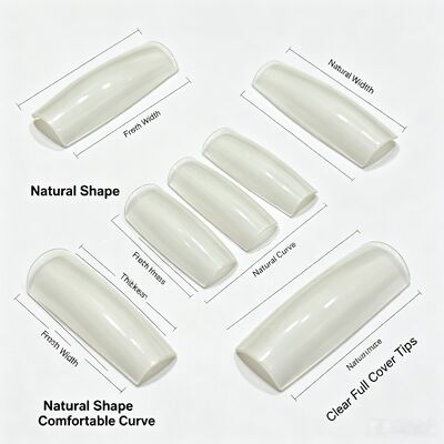 Natural ABS Almond Shape Full Cover Fake Nails Clear Finger Nail Tips untuk Nail Art Salon Penggunaan dan Supply Bulk