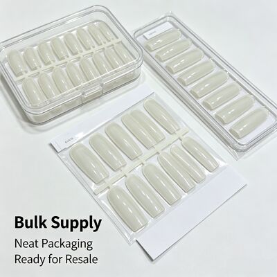 Natural ABS Almond Shape Full Cover Fake Nails Clear Finger Nail Tips untuk Nail Art Salon Penggunaan dan Supply Bulk