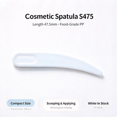 S475 47.5mm Food-Grade PP Cosmetic Spatula. Putih In-Stock Grosir. Untuk ekstraksi & menerapkan krim wajah, sempurna untuk salon kecantikan & aksesoris toples kosmetik. grosir tersedia.