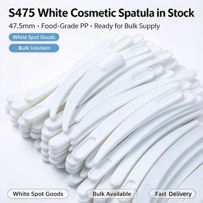 S475 47.5mm Food-Grade PP Cosmetic Spatula. Putih In-Stock Grosir. Untuk ekstraksi & menerapkan krim wajah, sempurna untuk salon kecantikan & aksesoris toples kosmetik. grosir tersedia.